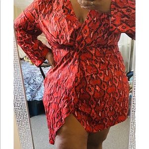 Red Python Print Fitted Dress